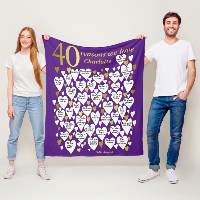 Couverture Polaire Purple 40e anniversaire 40 raisons Nous vous aimon (En situation)