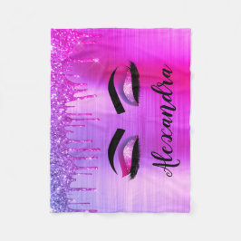Couverture Polaire Purple Glitter Sparkle Eyelashes Monogram