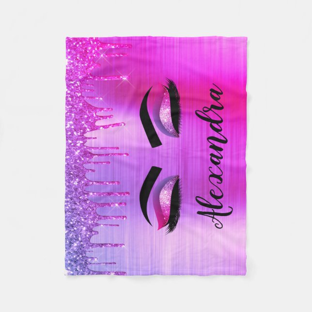 Couverture Polaire Purple Glitter Sparkle Eyelashes Monogram (Devant)