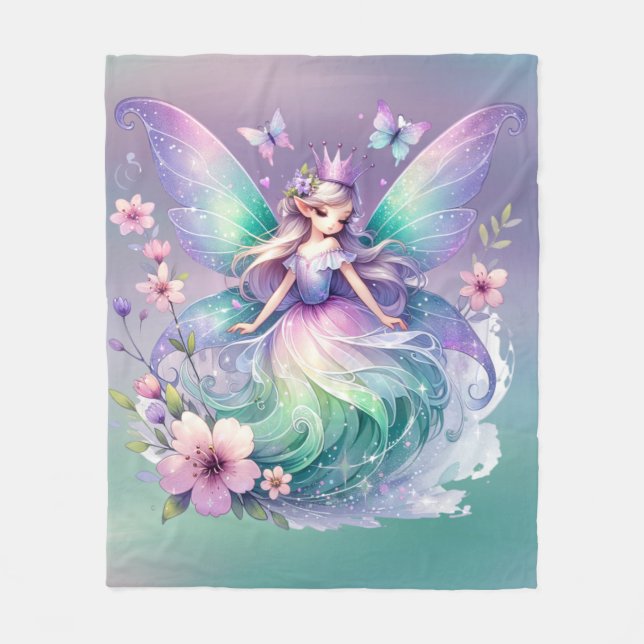Couverture Polaire Purple Papillon Vert Fée Princesse Filles (Devant)