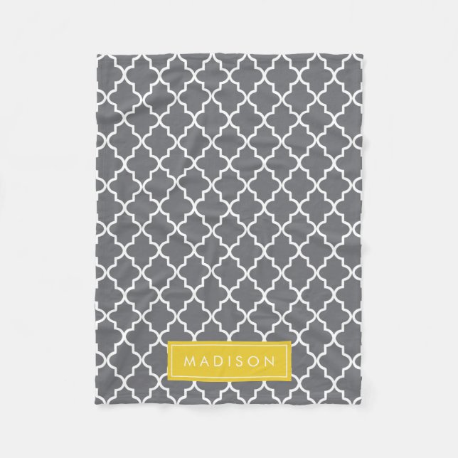 Couverture Polaire Quatrefoil gris foncé et jaune personnalisé (Devant)