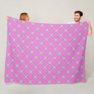 Couverture Polaire Quatrefoil rose et gris