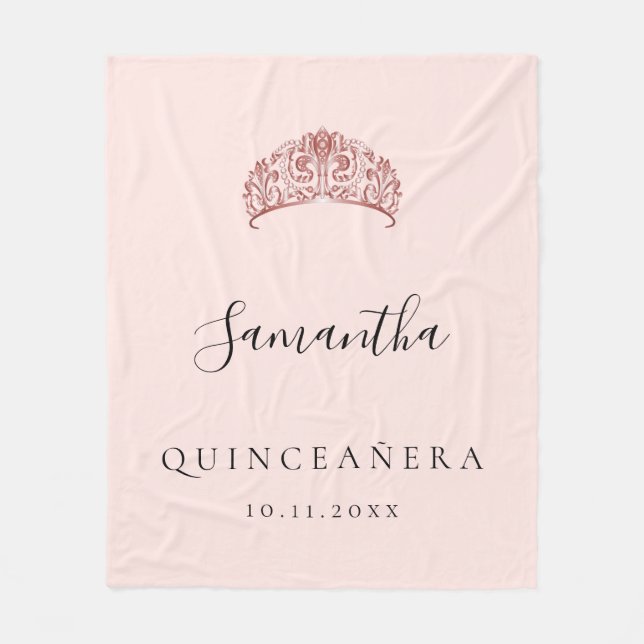 Couverture Polaire Quinceanera rose or tiara nom de couronne (Devant)
