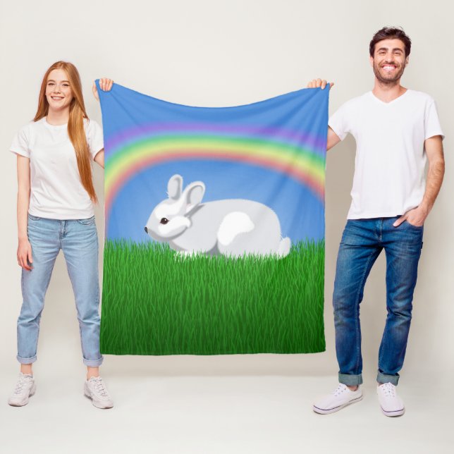 Couverture Polaire Rabbit et arc-en-ciel (En situation)