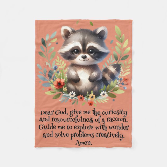 Couverture Polaire Raccoon Woodland Enfants Prière chrétienne sur ros (Devant)