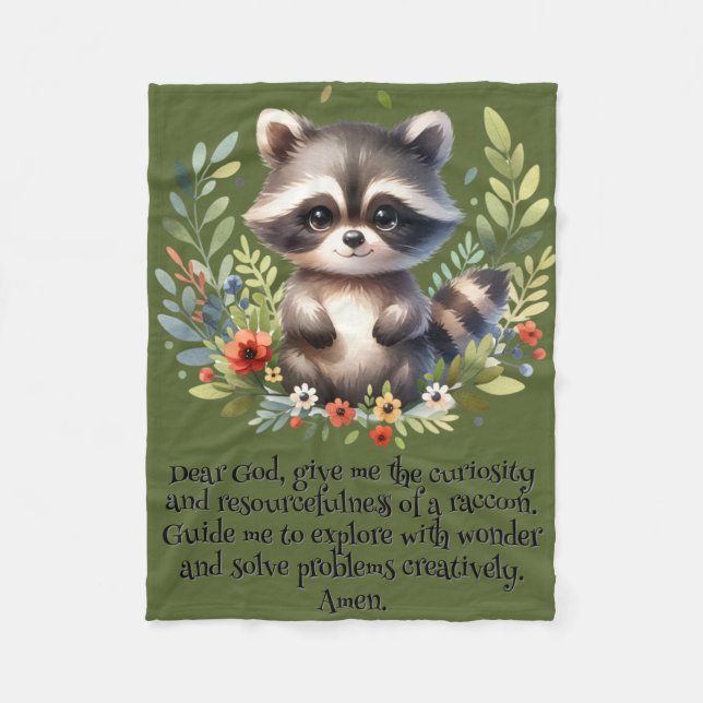 Couverture Polaire Raccoon Woodland Enfants Prière chrétienne sur ver (Devant)