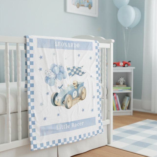 Couverture Polaire Racing Car Checkered Blue Flag Little Racer (Créateur téléchargé)