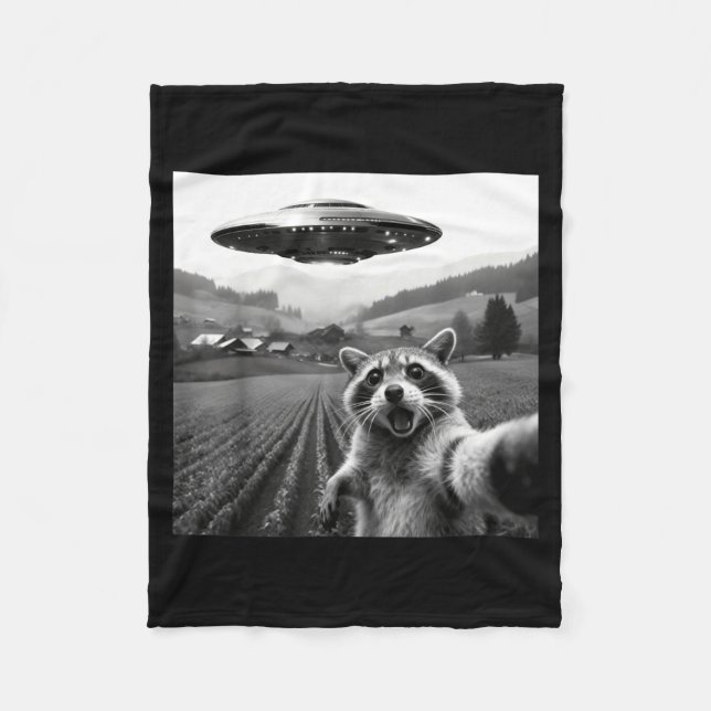Couverture Polaire Racoon Selfie With Alien Ufo Funny Racoon Alien Bi (Devant)
