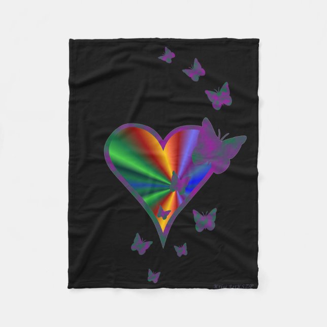 Couverture Polaire Rainbow heart and Butterfly (Devant)