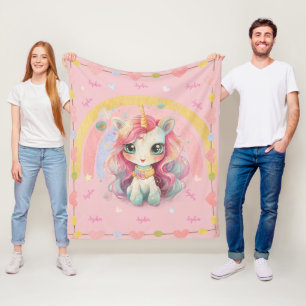 Couverture Polaire Rainbow Pastel Rose Kawaii Unicorn