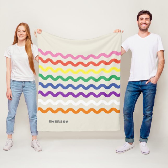 Couverture Polaire Rainbow Retro Pic Rac avec nom (En situation)