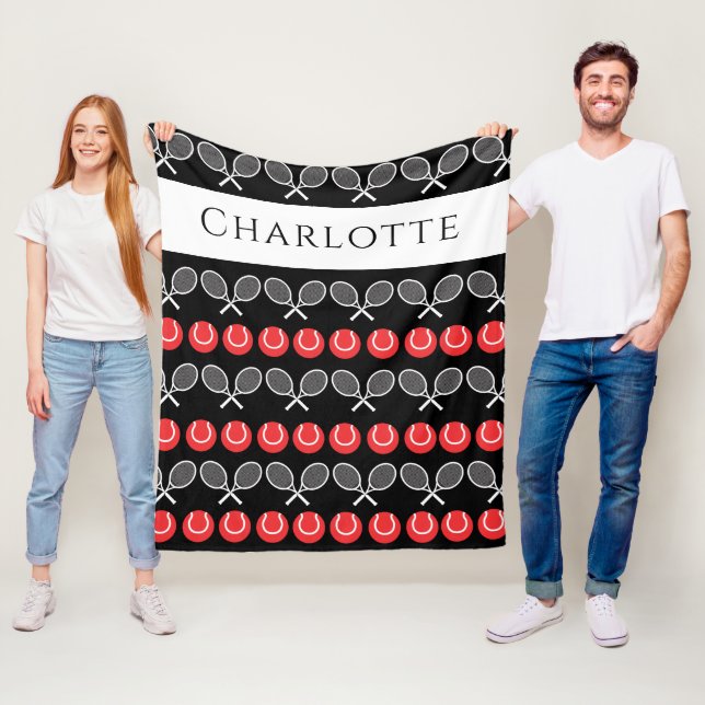 Couverture Polaire Raquettes de tennis blanc et balles rouges personn (En situation)
