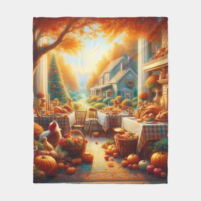 Couverture Polaire Rassemblement de Thanksgiving chaleureux et confor (Devant)