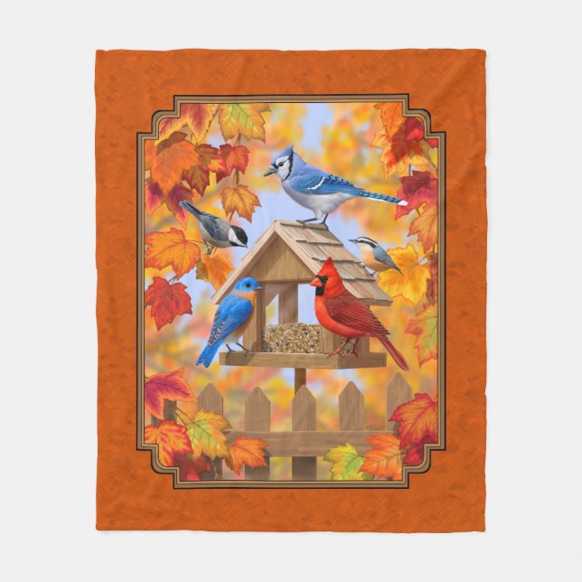 Couverture Polaire Rassemblement d'oiseaux Orange d'automne (Devant)