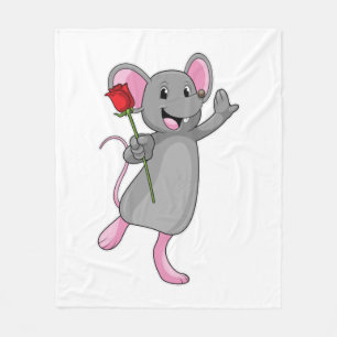 Couverture Polaire Rat avec fleur Rose