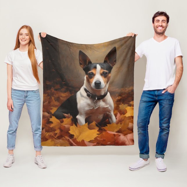 Couverture Polaire Rat Terrier à l'automne Feuilles automne Inspire (En situation)
