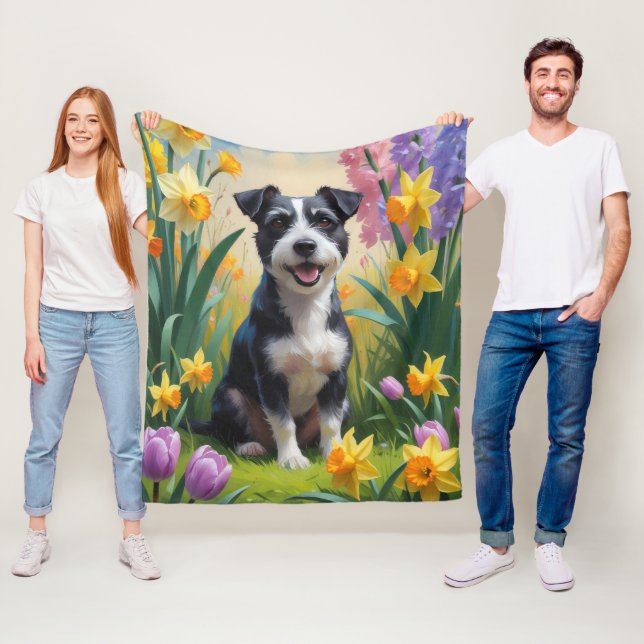 Couverture Polaire Rat Terrier Fleurs de printemps de chien Peinture (En situation)