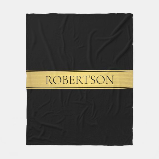 Couverture Polaire Rayé de faux or en or et fond noir ou DIY élégant (Devant)