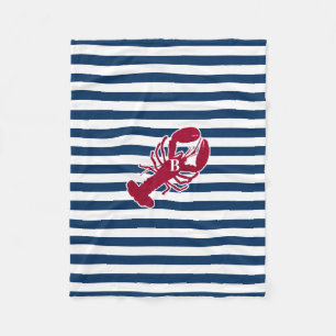 Couverture Polaire Rayure blanche bleue de monogramme rouge nautique