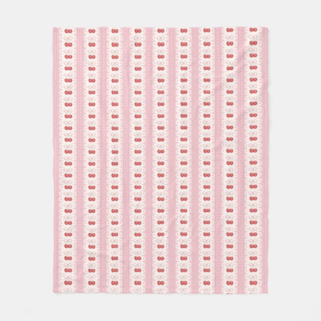 Couverture Polaire Rayures Cerise Prépa - Rose et Blanc Cassé (Devant)