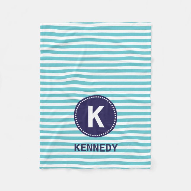 Couverture Polaire Rayures de monogramme et bleu marine blancs (Devant)