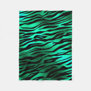 Couverture Polaire Rayures de tigre noir vert émeraude Animaux sauvag