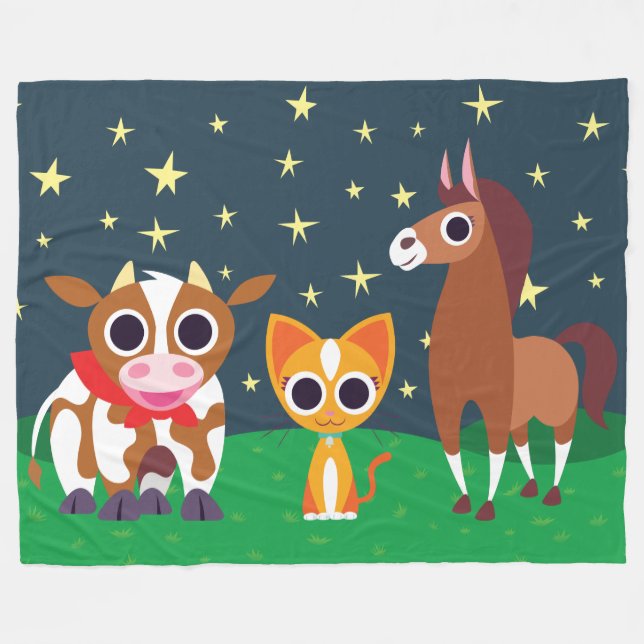 Couverture Polaire Reba, Purrl, et Zora la nuit (Devant (Horizontal))