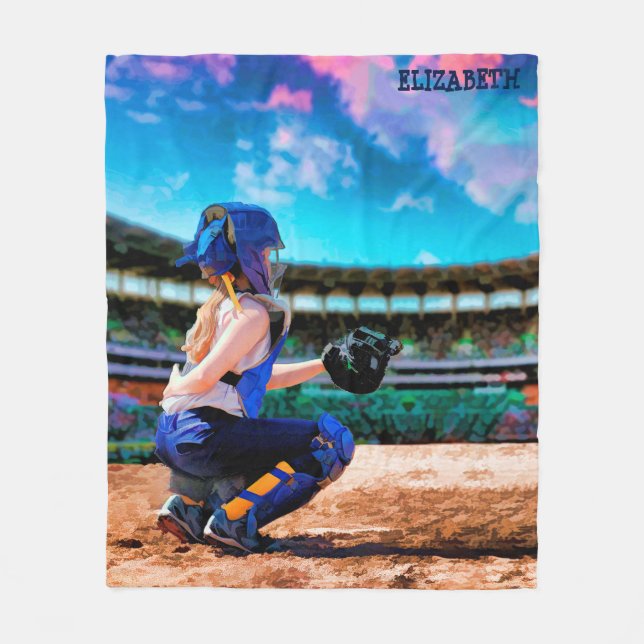 Couverture Polaire Receveur du base-ball et peinture de stade (Devant)