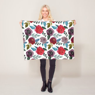 Couverture Polaire Red and burgundy watercolor flowers