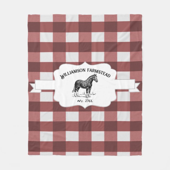 Couverture Polaire Red Buffalo Plaid Farm Horse Fleece Blanche (Devant)