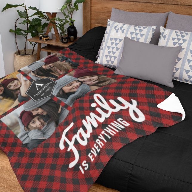 Couverture Polaire Red Buffalo Plaid Lumberjack Family Photo Collage (Créateur téléchargé)