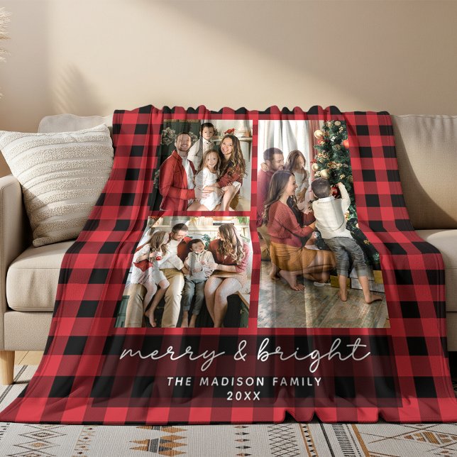 Couverture Polaire Red Buffalo Plaid Merry & Bright Christmas Photo (Créateur téléchargé)
