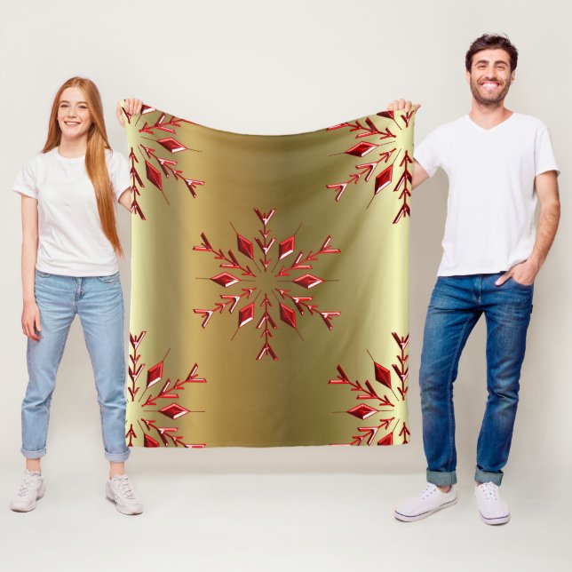 Couverture Polaire Red Christmas Stars on Gold (En situation)