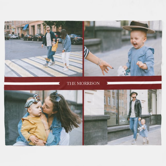 Couverture Polaire Red Custom Photos Collage Nom de famille Personnal (Devant (Horizontal))
