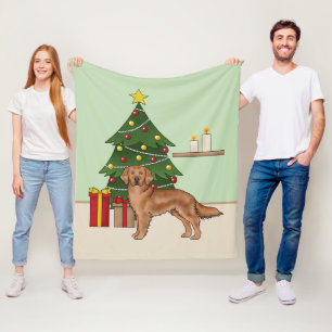 Couverture Polaire Red Golden Retriers with Green Christmas Tree