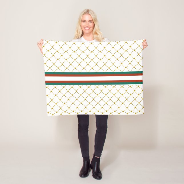 Couverture Polaire Red|Green Stripe|Gold Crown Motif Royal (En situation)