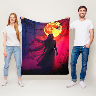 Couverture Polaire Red Moon Shadow Woman Conception de mystère