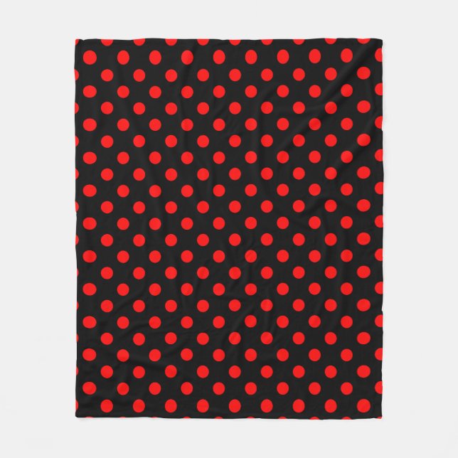 Couverture Polaire Red Polka Dots Pattern on Black Background (Devant)
