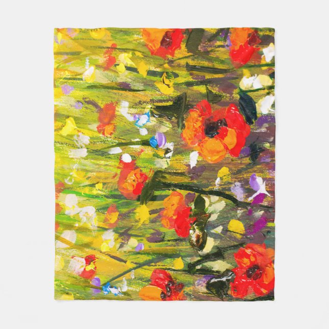 Couverture Polaire Red Poppies Champ peinture Abstraite (Devant)