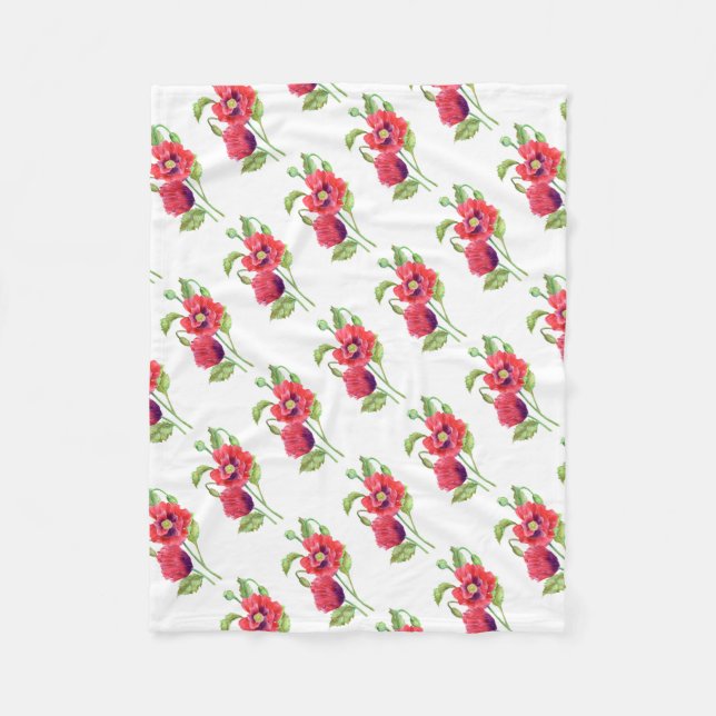 Couverture Polaire Red Poppies Floral Art (Devant)