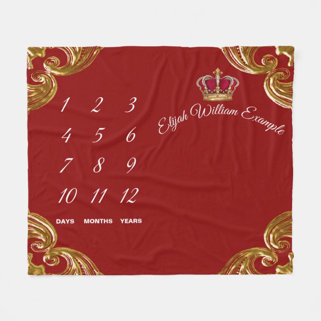 Couverture Polaire Red Prince Milestone Baby Boy Blanket (Devant (Horizontal))