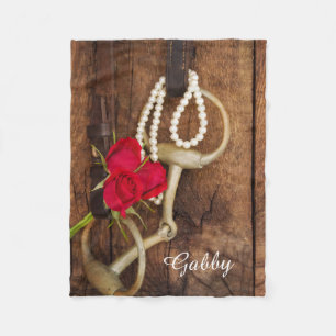 Couverture Polaire Red Roses et cheval Bit Pays Ouest