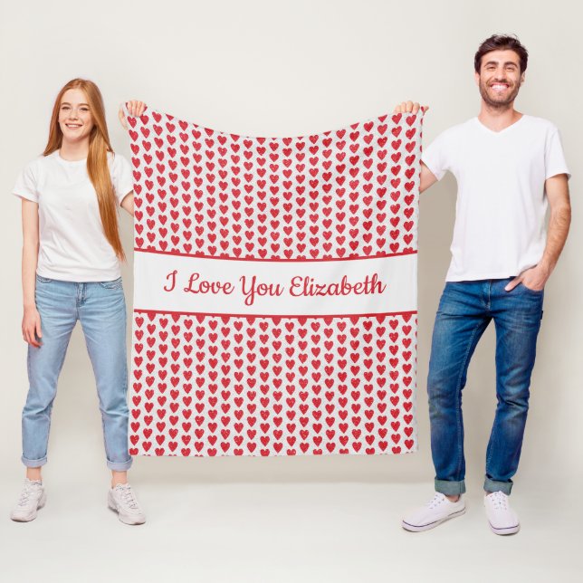 Couverture Polaire Red White Parties scintillant Heart Personnaliser  (En situation)