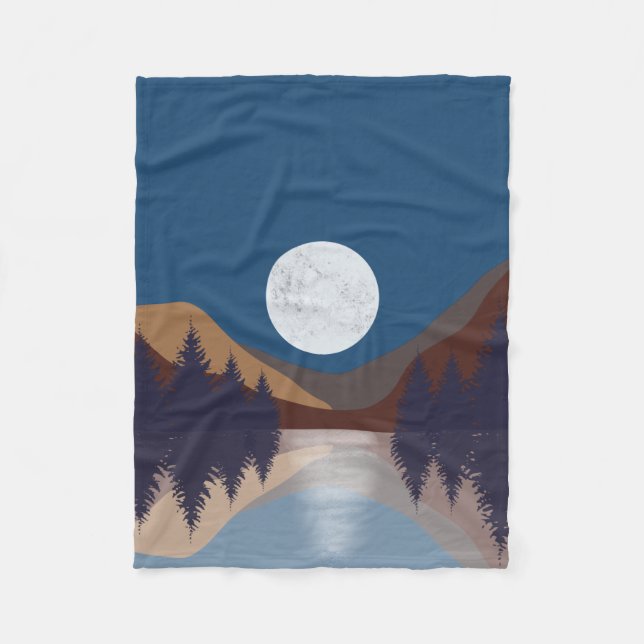 Couverture Polaire Réflexion de la lune de la forêt Abstraite rustiqu (Devant)