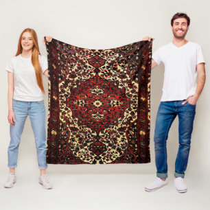 Couverture Polaire Regard de tapis de Perse dans rouge foncé et crè