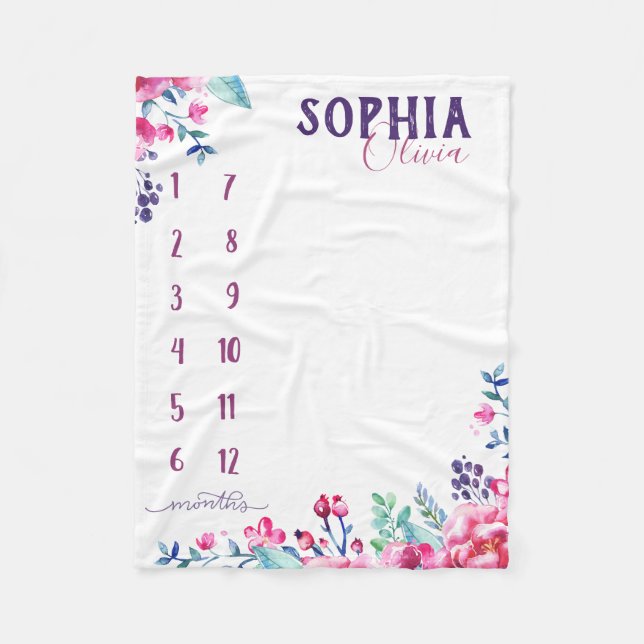 Couverture Polaire Regardez-moi grandir - fleurs d'aquarelle violet (Devant)