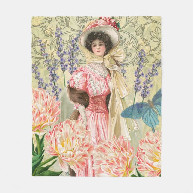 Couverture Polaire Regency de femme victorienne rose (Devant)