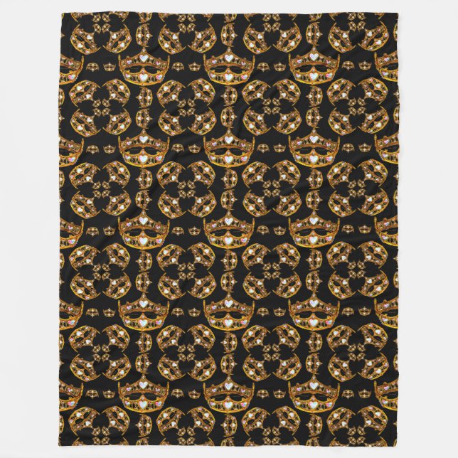 Couverture Polaire Reine coeurs or couronne tiara noir polaire (Devant)