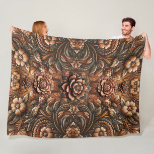 Couverture Polaire Relief Cuir Faux Fleurs Style Vintage