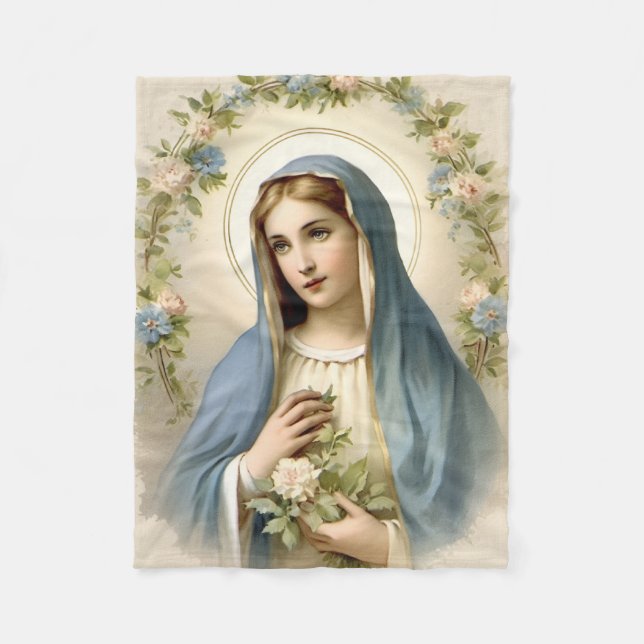 Couverture Polaire Religieux Catholique Vierge Marie Floral (Devant)